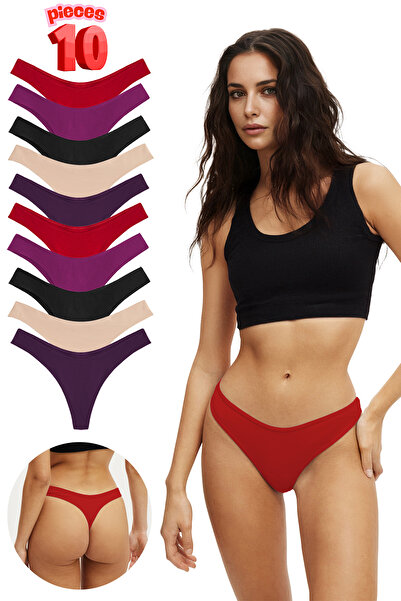 Yohannes Club Women's Cotton Slip Panties, Thong Cut, Pack of 10, Colorful Mix