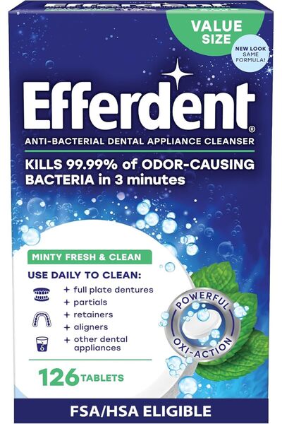 efferdent أقراص تنظيف أطقم الأسنان - للأجهزة السنية، وتقويم الأسنان، وواقيات ...