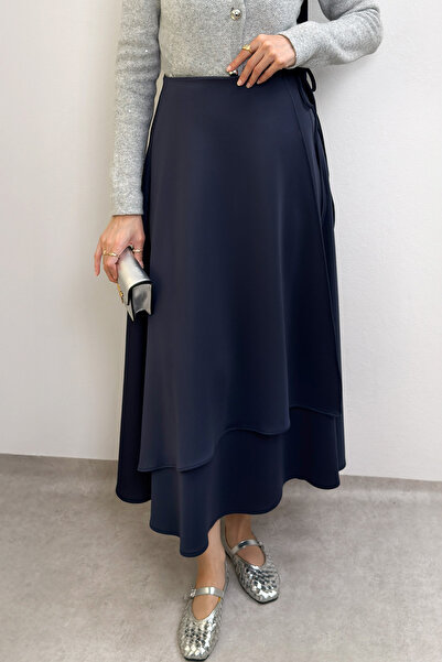 Salih Çelebi Fusta scuba cu șnur în talie 0056 - ALBASTRU ÎNCHIS