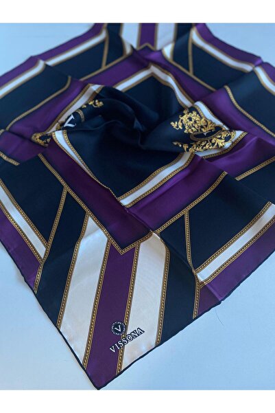 Vissona Tivil Silk Scarf 16958 - 0001 - 0026 Black Purple Batik Pattern