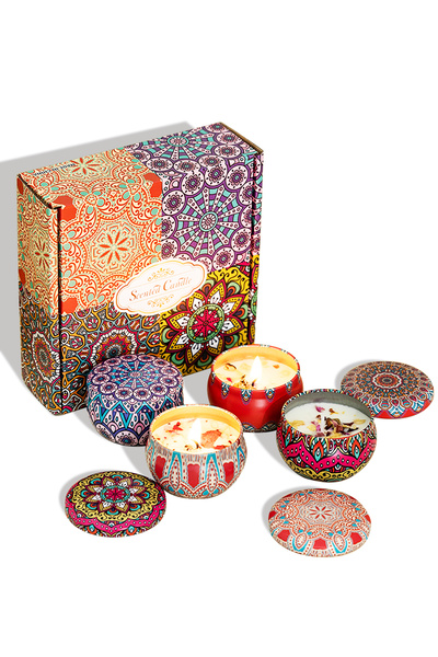 L&Wen Scented Candles Gift Set For Women, 4 Pack Aromatherapy Candles With Essential Oil (Ethnic Style)