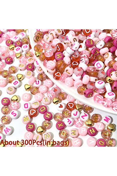 Choice 300Pcs 300/840pcs Pink, Red & White, Golden Letter & Heart Acrylic Bea...
