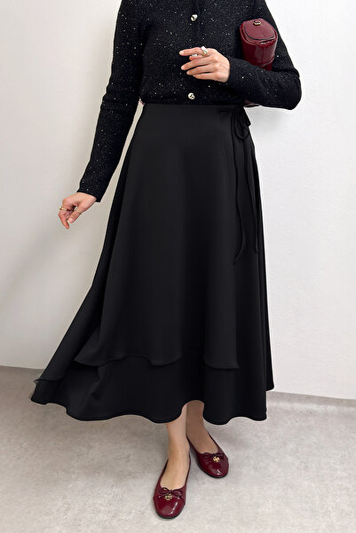 Salih Çelebi Fusta scuba cu șnur în talie 0056 - NEGRU