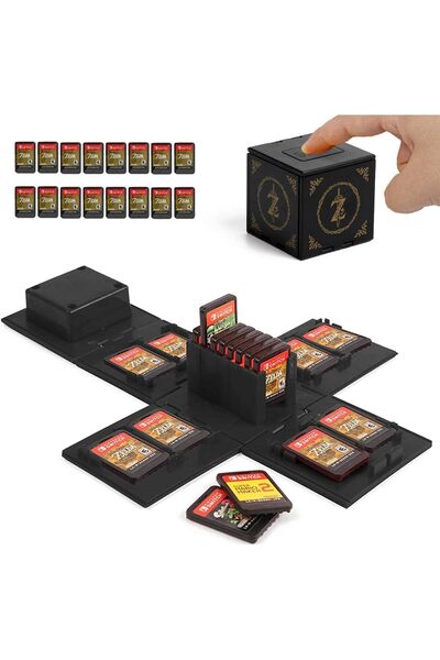 Arabest صندوق تخزين بطاقات الألعاب الإبداعي الجديد (16 فتحة للبطاقات، لون أسود)