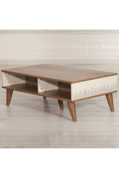Artenova Royal Coffee Table, ArteNova, Cream-Natural Oak, 110x40x65cm
