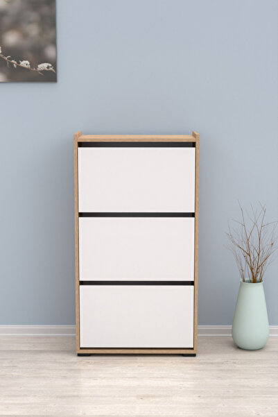 Artenova Pantofar cu 3 sertare, alb cu stejar, Milano