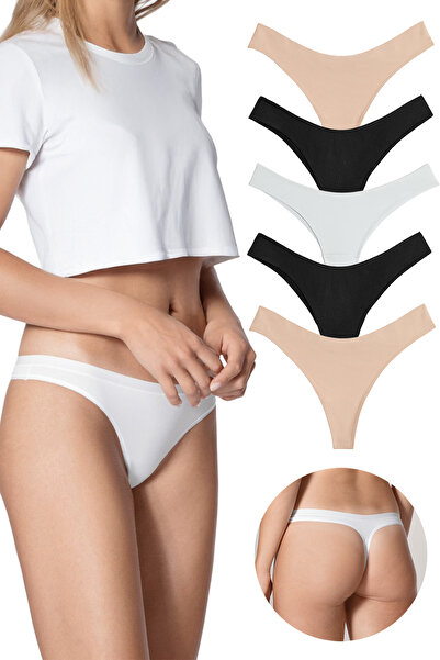 Yohannes Club , Women's Cotton Slip Panties, Thong Cut, Pack of 5, Everyday Comfort