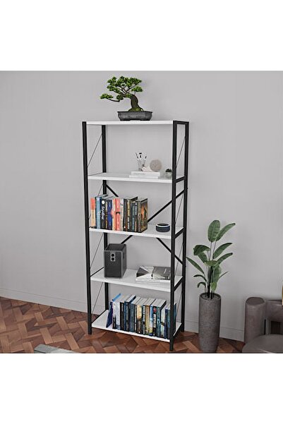 Artenova Etajera 5 polite, PAL si metal 180x88x34cm, culoare alb cu negru