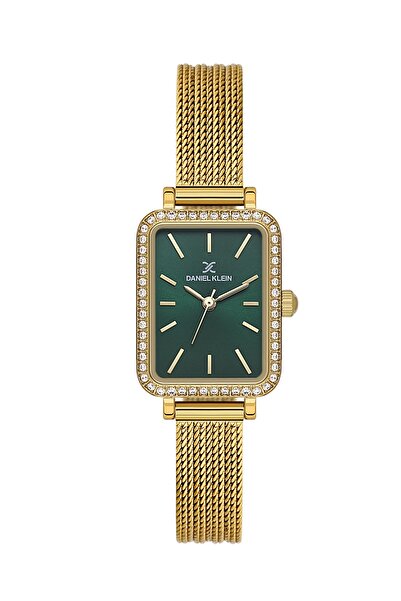 Daniel Klein DKE.1.10969-2 ALTIN KAPLAMA YEŞİL KADRAN DİKDÖRTGEN HASIR KORDON TAŞLI KADIN KOL SAATİ