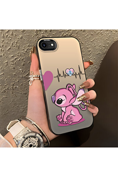 ucuc iPhone 7/8/SE 2020 2022 Uyumlu Stitch Çifti Deseni Kılıf Silikon Kenar S...