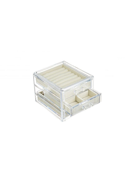 BİJU Suport Organizator Acrilic Transparent cu 3 Compartimente Ecru Velvet pentru Bijuterii
