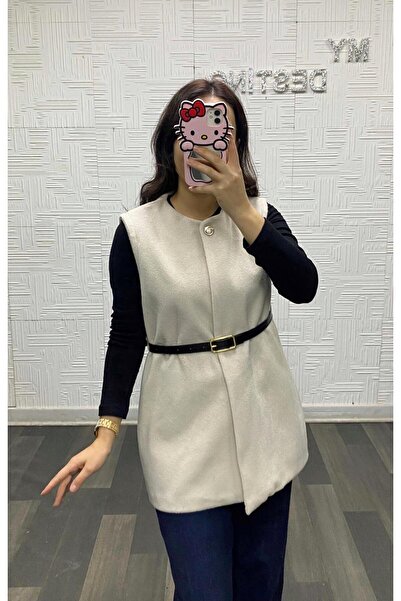 My Destino Medium Length Feathered Belted Cashmere Vest