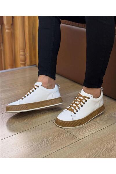 Parlak Hakiki Deri Günlük Krep Taban Sneakers Ayakkabı