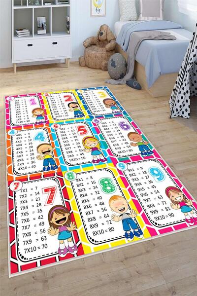 Pelura Halı Çarpım Tablosu Desenli Yıkanabilir Kaymaz Taban Eğitici Öğretici Anaokulu ve Kreş Halısı Çocuk Halıs