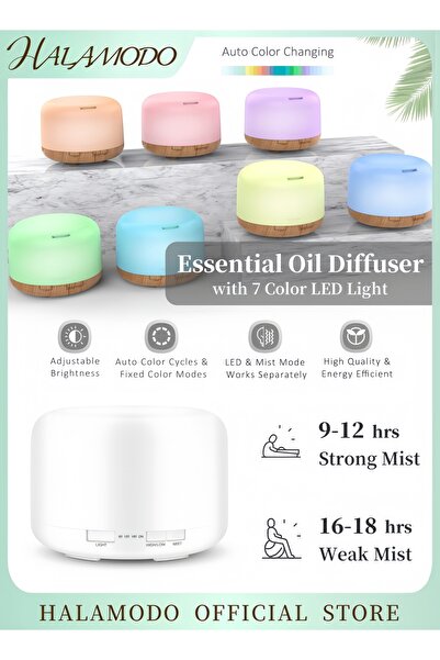 HALAMODO مرطب هواء بالموجات فوق الصوتية مزود بمصابيح LED 7 ألوان باللون الأبي...