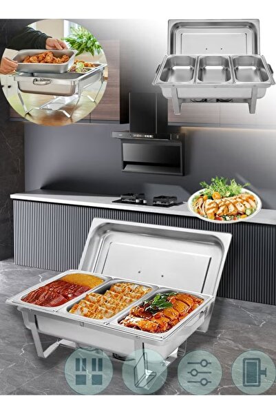 Generic موقد بوفيه للتقديم بسعة 11 لترًا مع غطاء لأواني الطعام، أبعاده 55.2 × 35.2 × 26.3 سم