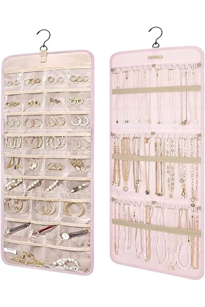 Arabest منظم مجوهرات معلق، بكرة تخزين مزودة بخطافات معدنية، حامل مجوهرات مزدو...