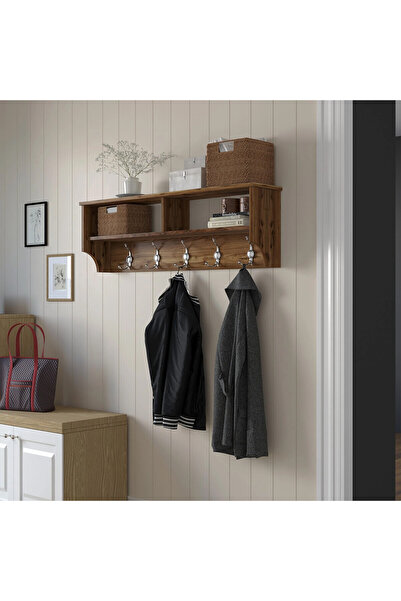 Artenova Cuier de perete hol 5 agatatori duble, polita, 2 spatii depozitare, nuc