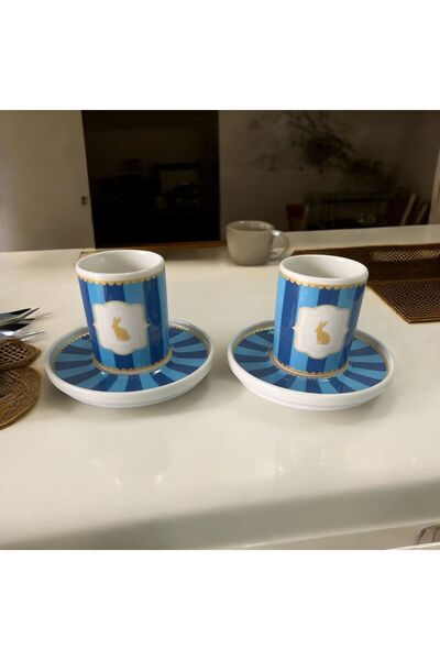 Turkuaz Porselen Alice Blue 4 Parça 2 Kişilik Kahve Fincanı Takımı