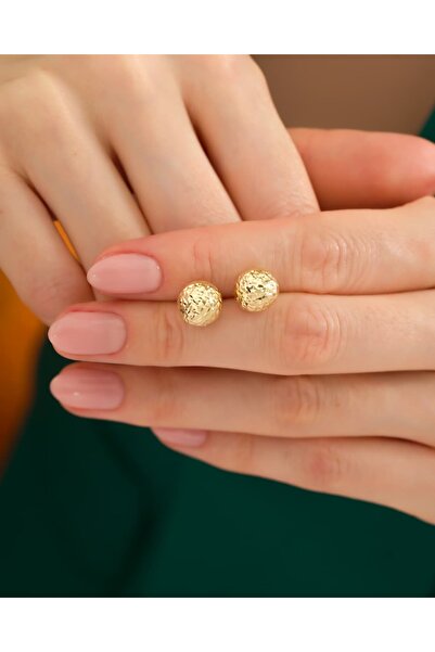 YCL JEWELLERY 14 Ayar (ÇİFT) Altın Kristal Kalemli Top Küpe