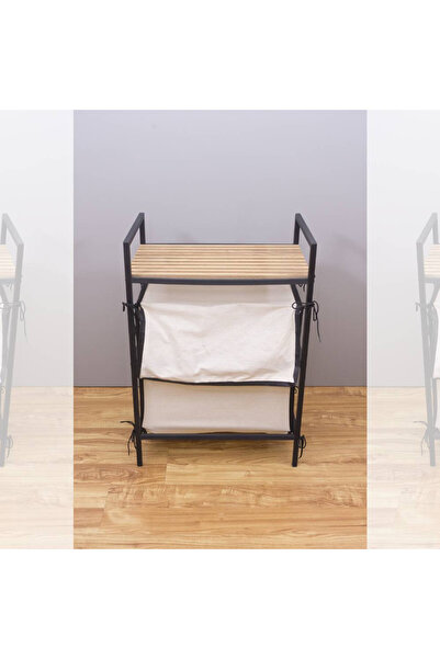 Artenova Raft pentru baie cu cos de rufe si cadru metalic, 3 polite, negru cu stejar, Melia