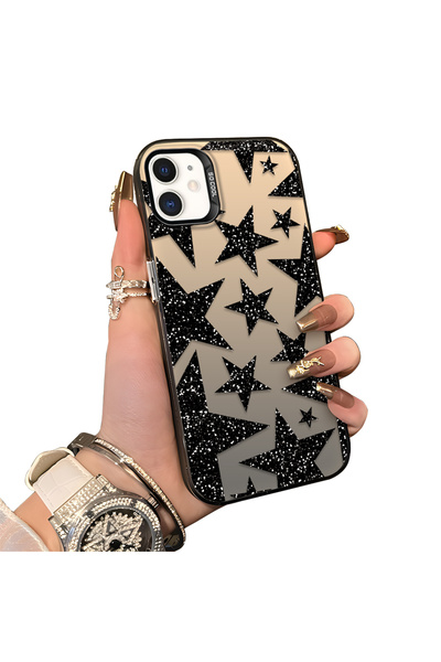 ucuc iPhone 11 Uyumlu Silikon Kenar Sert Arka Anti Düşme Kılıfı Yıldız desenleri