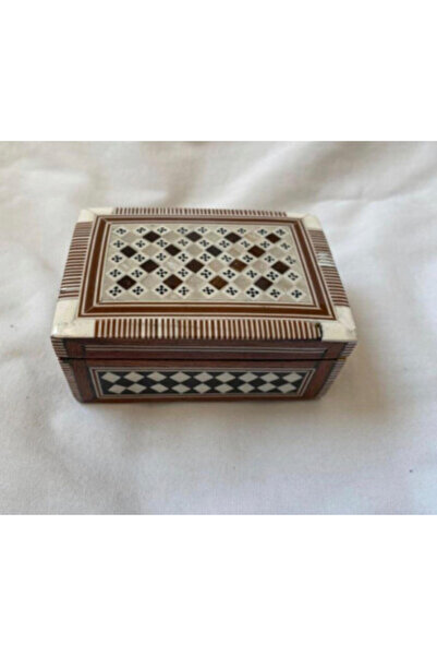 BOX خاتم مجوهرات مصري مرصع بالصدف بتصميم مربعات 3.25 بوصة #413