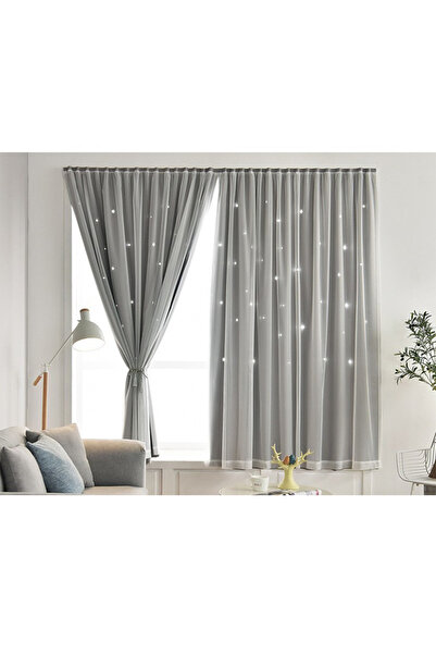 L&Wen Velcro Double Layer Stars Blackout Curtains, 1 Panel Without Rods Curta...
