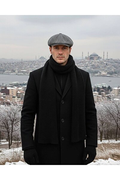 1001 Kravat Siyah Kasket ve Siyah Eldivenli Erkek Hediye Seti - Ahşap Hediye Kutulu