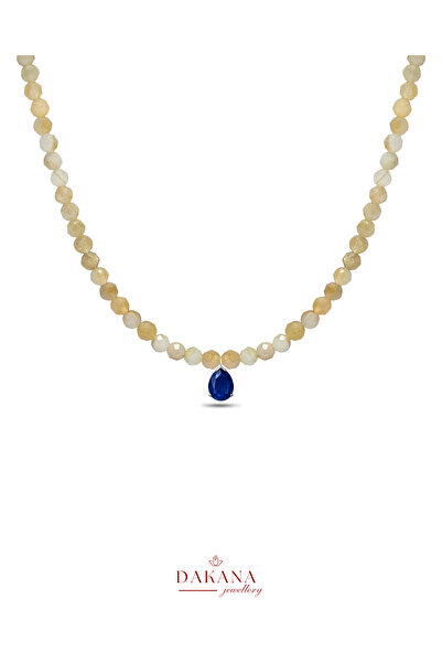 DAKANA JEWELLERY Sertifikalı Sitrin Taşı 4 mm Minimal Mavi Zirkon Uçlu Doğal ...
