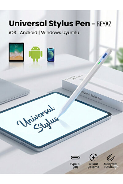 FaroxTech Universal Tablet Kalemi iOS Android Uyumlu Dokunmatik Stylus Pen Beyaz