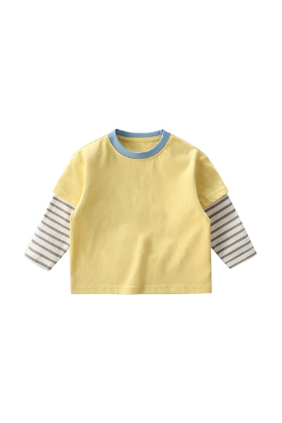 L&Wen Kids Long Sleeve Sweatshirt Striped Fake Two-Piece Contrast Color Top Y...