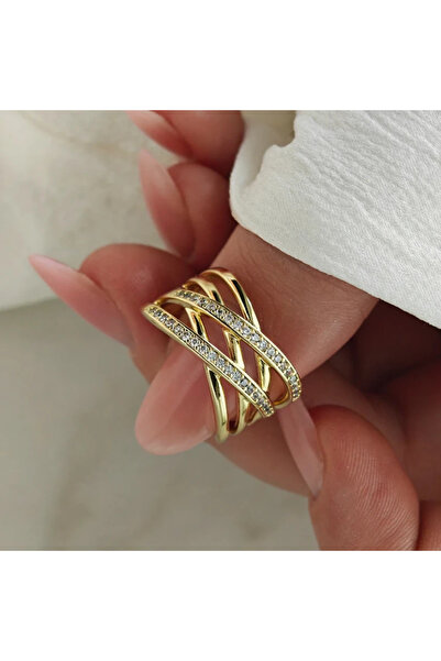 XUPING JEWELRY 14K GOLD RENK ZİRKON TAŞLI ÇAPRAZ MODEL YÜZÜK/XP DAMGALI