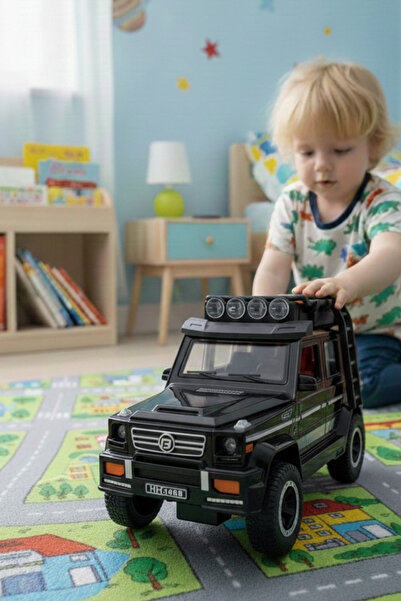 craftivio Işıklı Müzikli Sürtmeli Lüks Siyah Jeep Oyuncak Araba 17x10.5x7 Cm