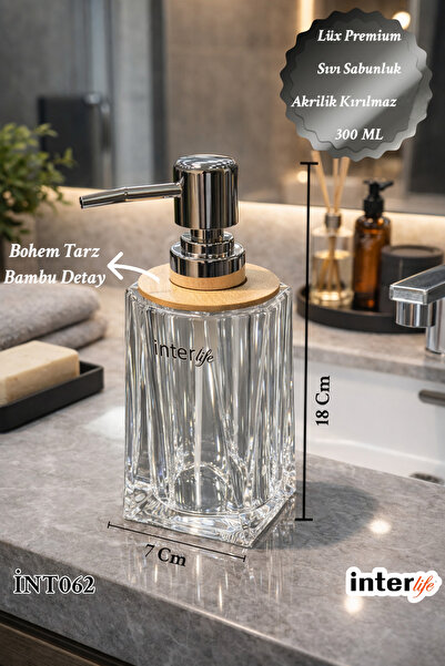 İnterlife Kesik Model Akrilik Cam Görünümlü Pompalı Dekoratif Sıvı Sabunluk B...