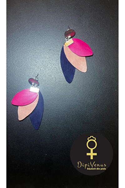 DipiVenus Cercei cu 3 petale Fuchsia-Roz-Bleummarin