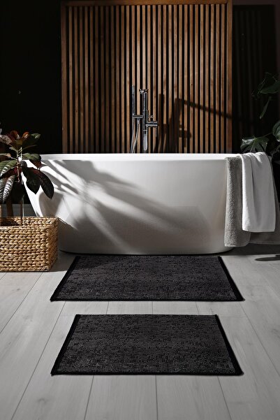 Cotto Home Rothi Cotton Non-Slip Base Anthracite 2-Piece Bath Mat Set 60X100 ...
