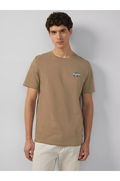 s.Oliver Tricou bărbătesc cu guler rotund, croială regulată, cu imprimeu Ford®, maro