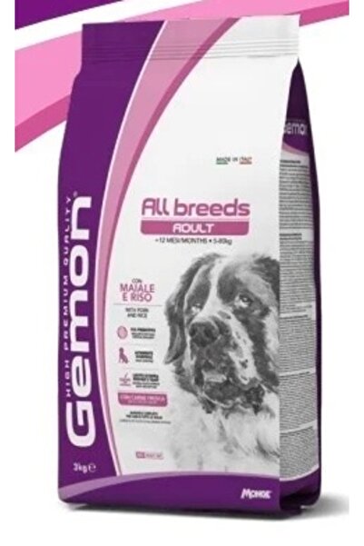 Monge Gemon dry food for adult dogs, all breeds, pork and rice 3 kg