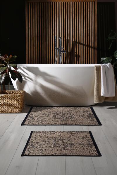 Cotto Home Rothi Cotton Non-Slip Base Brown Bath Mat 60X150 Washable Modern C...