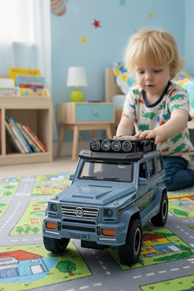 craftivio Işıklı Müzikli Sürtmeli Lüks Mavi Jeep Oyuncak Araba 17x10.5x7 Cm