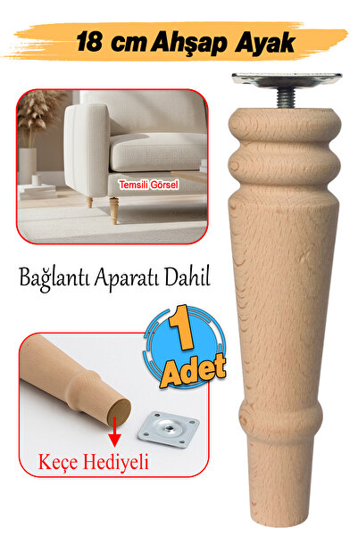 Badem10 Bohem (18 cm) Doğal Boyasız Ahşap Ayak Silindir Mobilya Koltuk Kanepe...