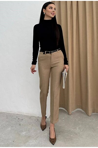 KaSheHa Vizon Asorti Havuç Pantolonlu Kaşkorse Şardonlu Dik Yaka Bluz Takım