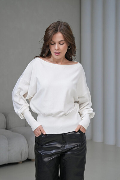 Park Karon Pulover de tricotat cu textura moale, cu guler lat, cu detaliu pe mâneci, pentru femei 12384.Crs