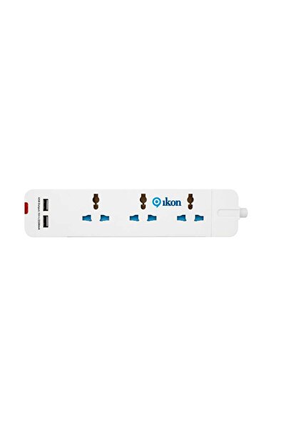 Ikon مقبس تمديد طاقة ثلاثي الاتجاهات مع منفذي USB-A، بطول مترين، IK-104U
