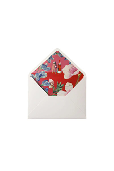 Bazen Defter Çiçek Desenli Kırık Beyaz Zarf