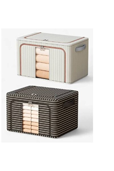 NKX 2 Piece Fabric Quilt Storage Box with Lid, Large Capacity, Moisture Proof and Dust Proof Folding