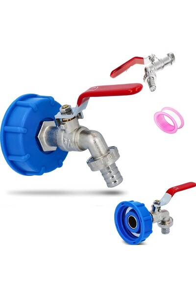 zola IBC tank drain valve, 1/2", PTFE tape, metal alloy, silver/blue