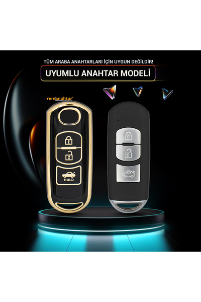 Rem Anahtar Oto Elektronik Anahtar غطاء مفتاح ذكي نانو بثلاثة أزرار لسيارات CX-5 وMX-5 - أسود