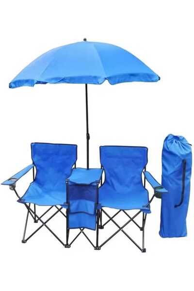 Generic Portable Double Folding Chair Set with Umbrella